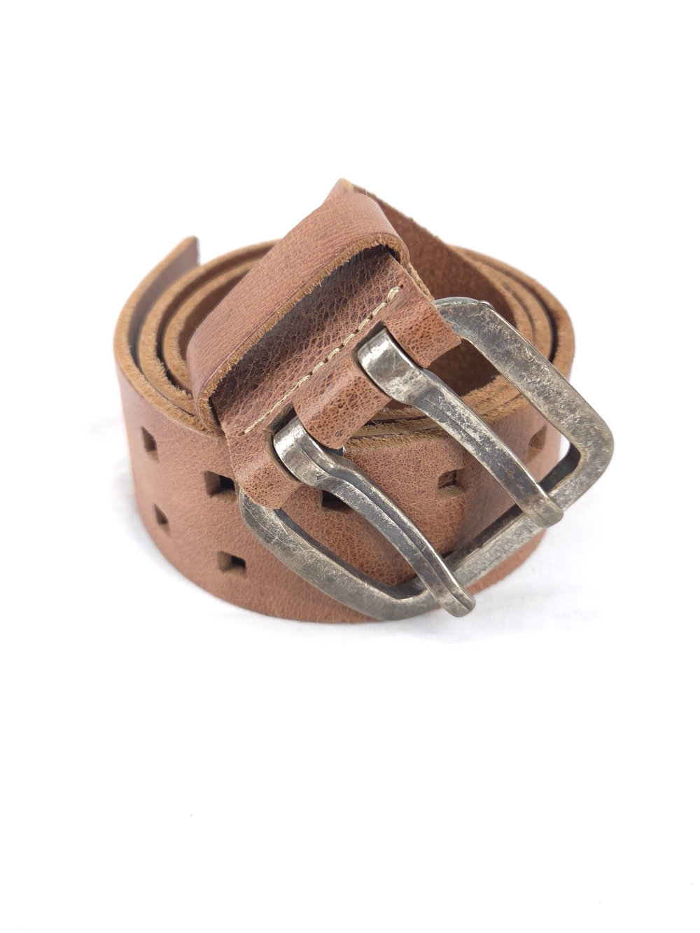 Double-Prong Women's Leather Belt in Tan